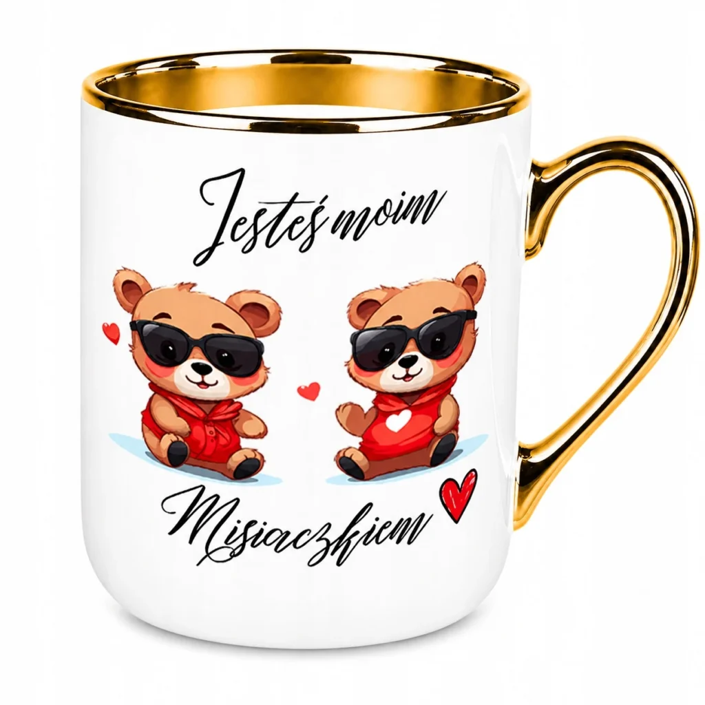 Kubek „Jesteś Moim Misiaczkiem" na prezent złoty rant 330 ml