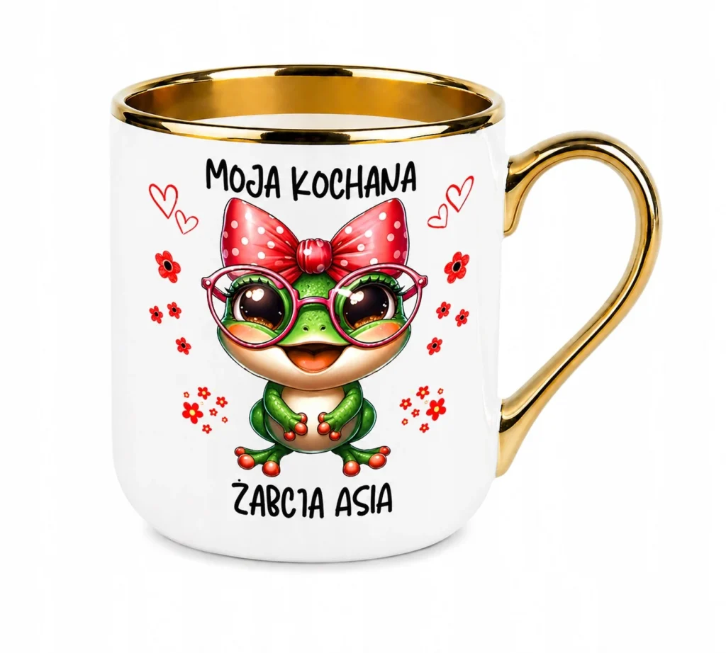 Kubek dla ukochanej żabka z imieniem prezent dla niej