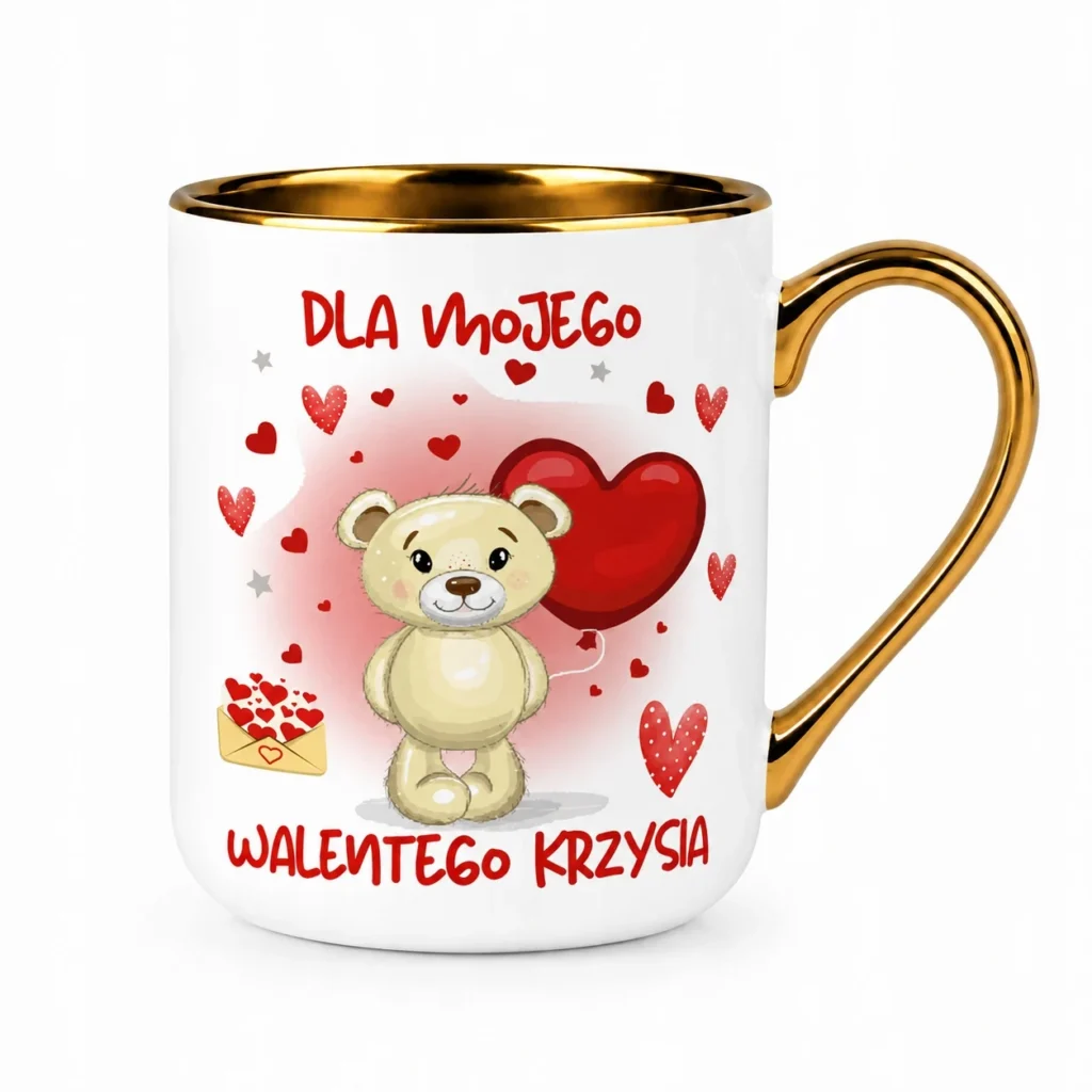 Kubek Personalizowany Dla Mojego Walentego + Imię Miś Serce Prezent