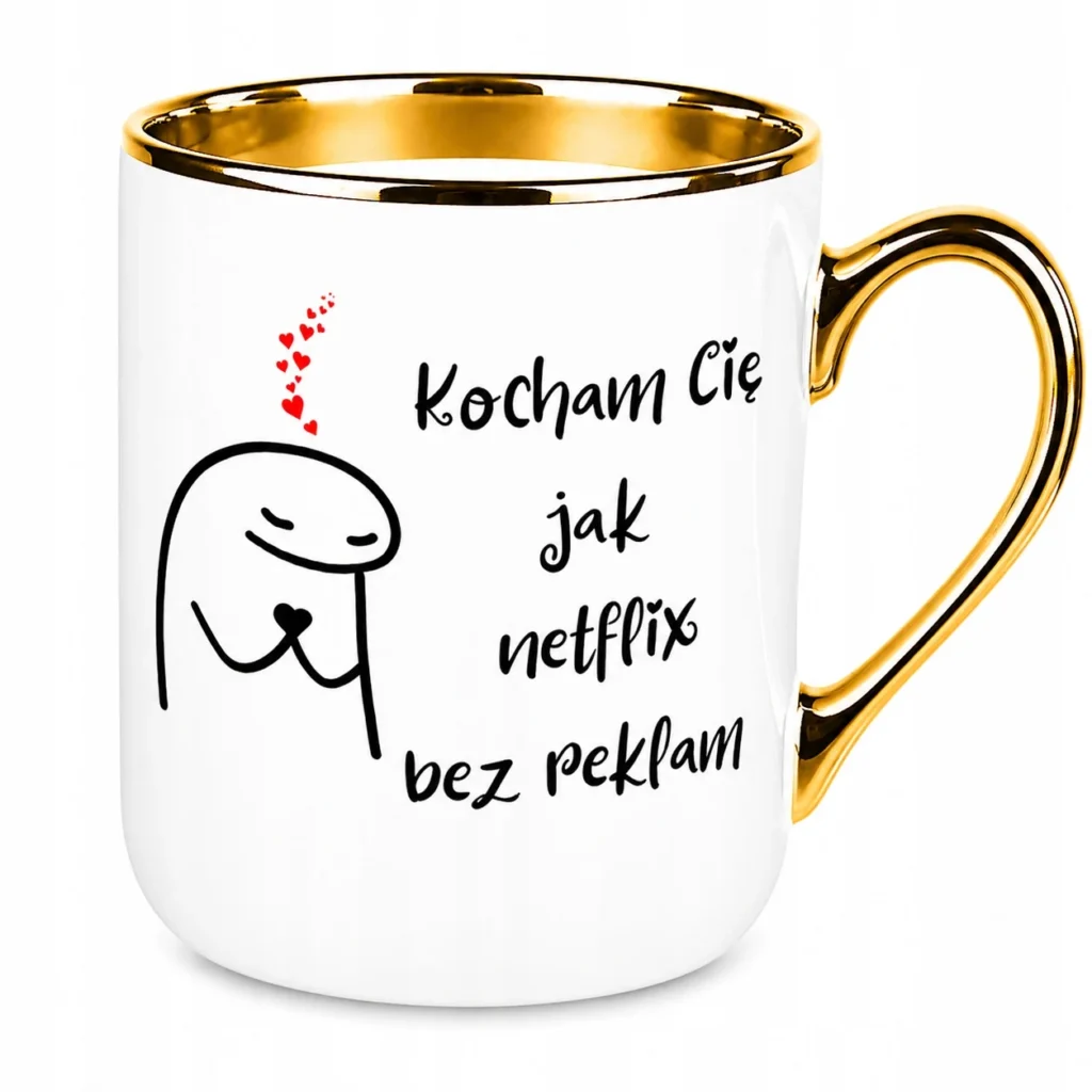 Elegancki kubek złoty rant napis Kocham Cię prezent dla niej dla niego
