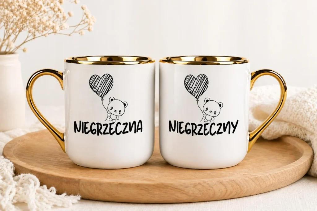 Kubki dla par NIEGRZECZNA NIEGRZECZNY złoty uchwyt prezent