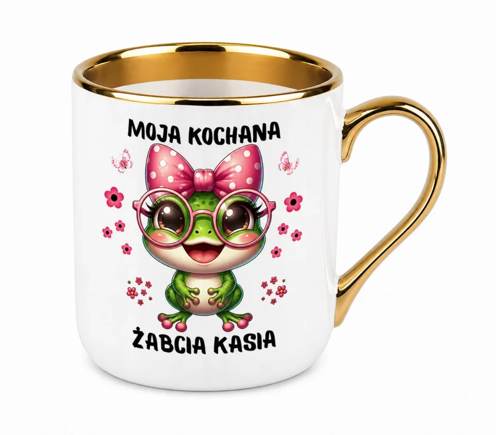 Kubek Żabcia Personalizowany Imię Złote Ucho Prezent Dla Niej