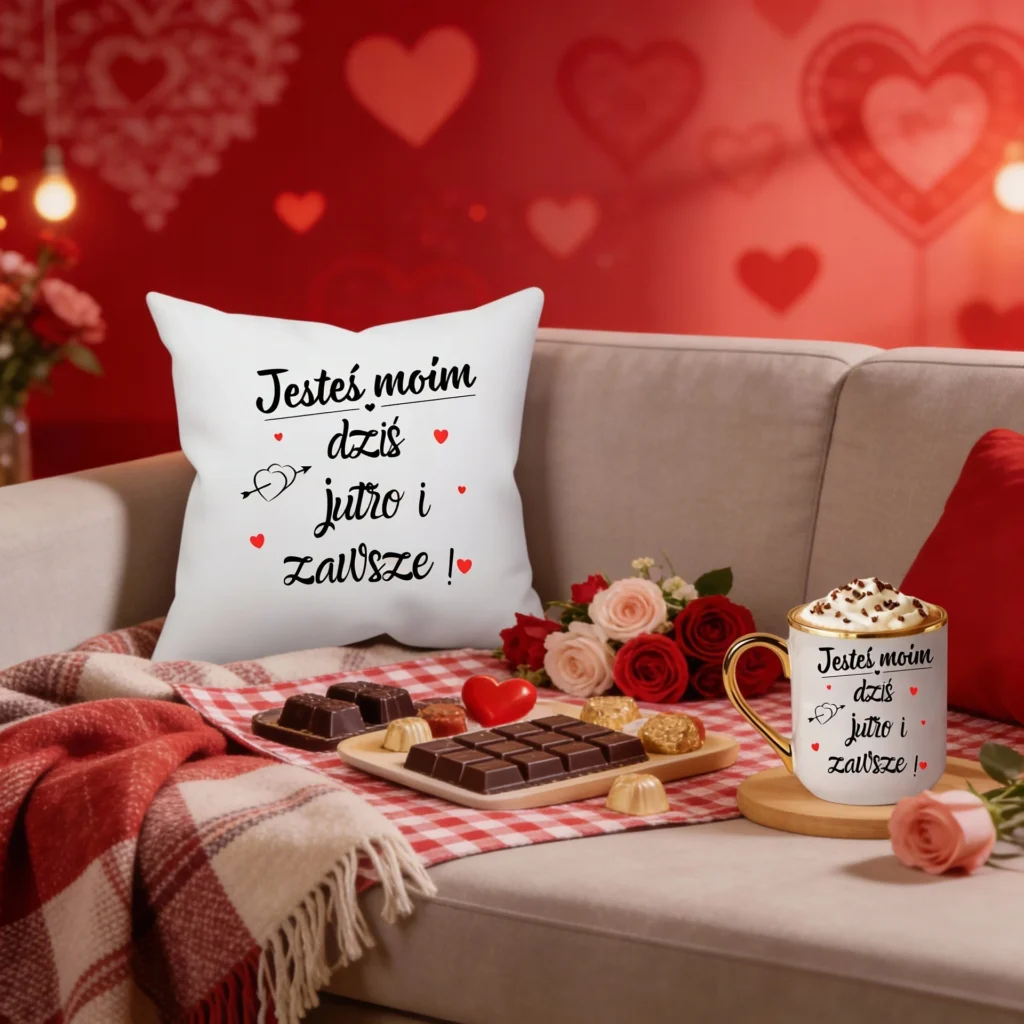 Kubek Poduszka Zestaw Personalizowany Dla Par Dziś Jutro i Zawsze