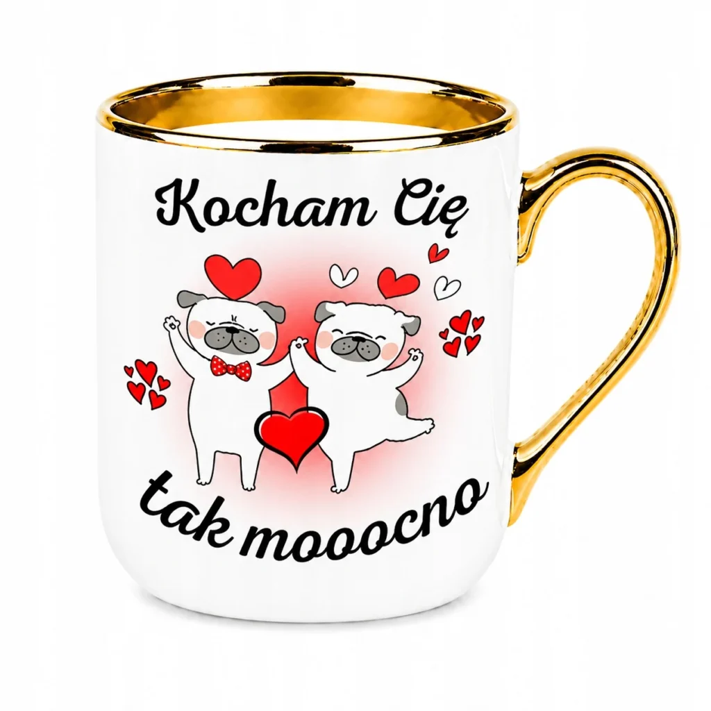 Kubek Kocham Cię Tak Mooocno 330 ML Złoty Prezent Dla Zakochanych