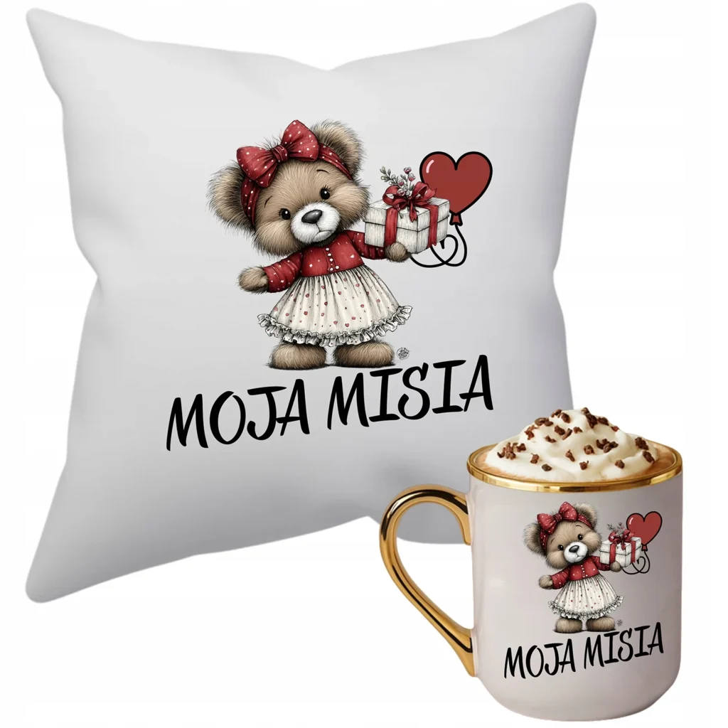 Kubek i Poduszka Personalizowany Zestaw Dla Niej Dziewczyny Moja Misia