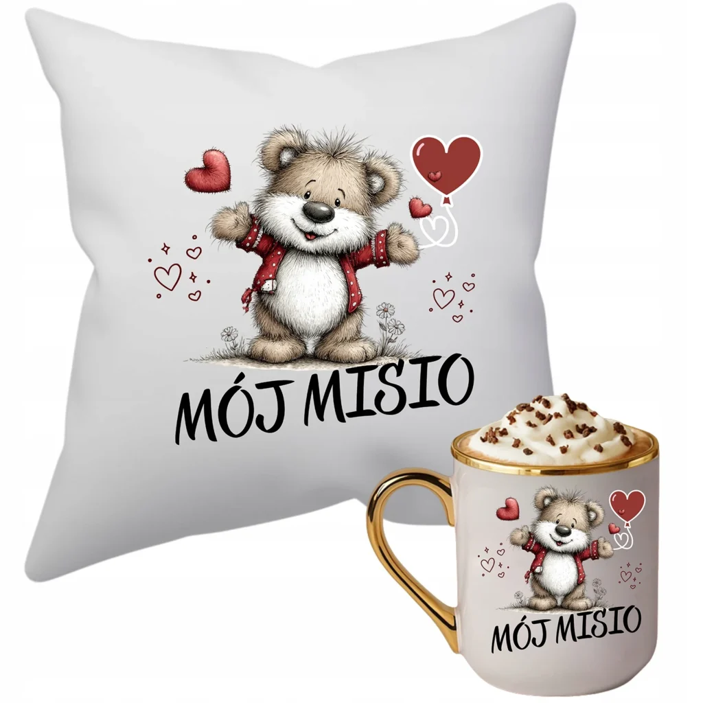 Zestaw Kubek + Poduszka Personalizowany Dla Chłopaka Męża Mój Miś