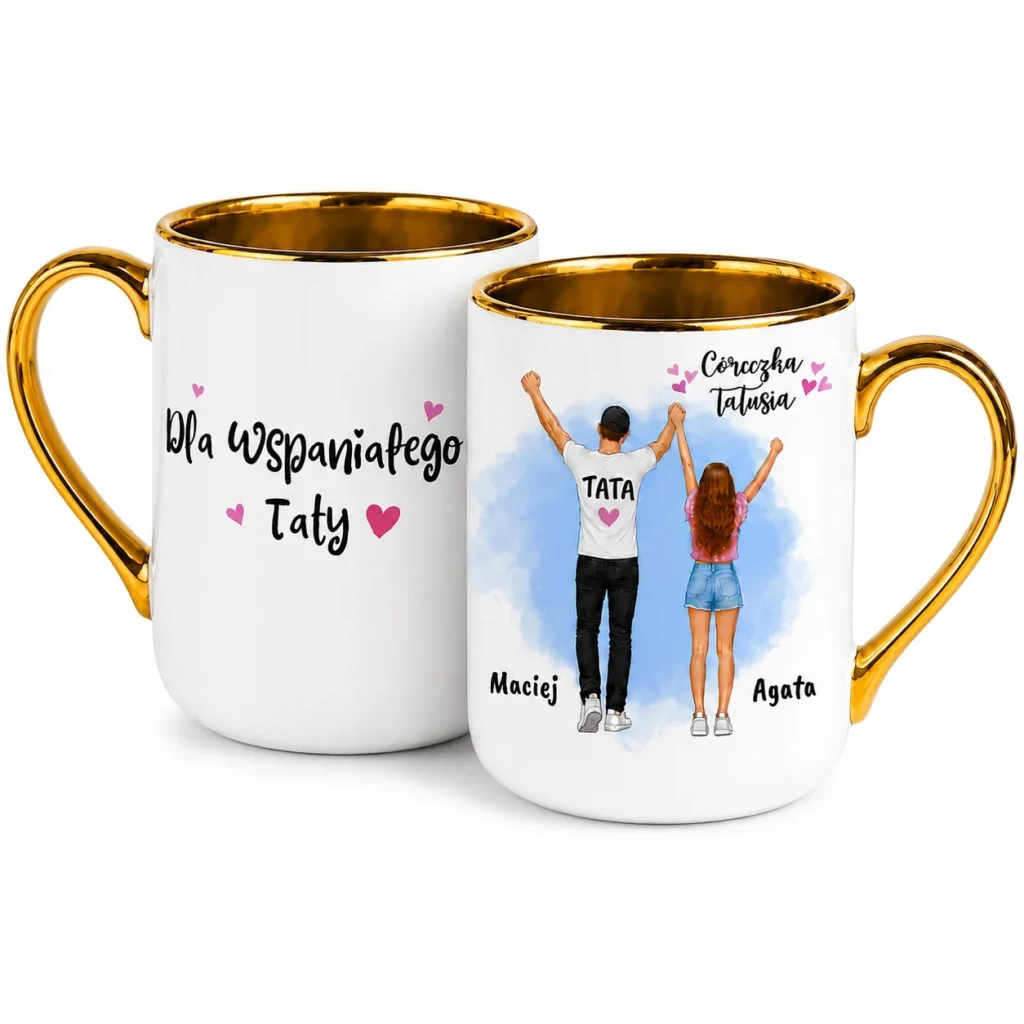 Kubek Premium Dla Wspaniałego Taty Personalizowany Imiona Złoty