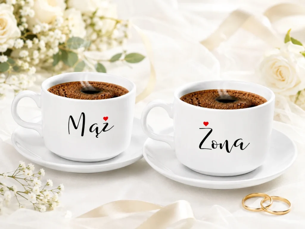 Filiżanki Mąż Żona Zestaw Ślubny Prezent dla Pary Młodej