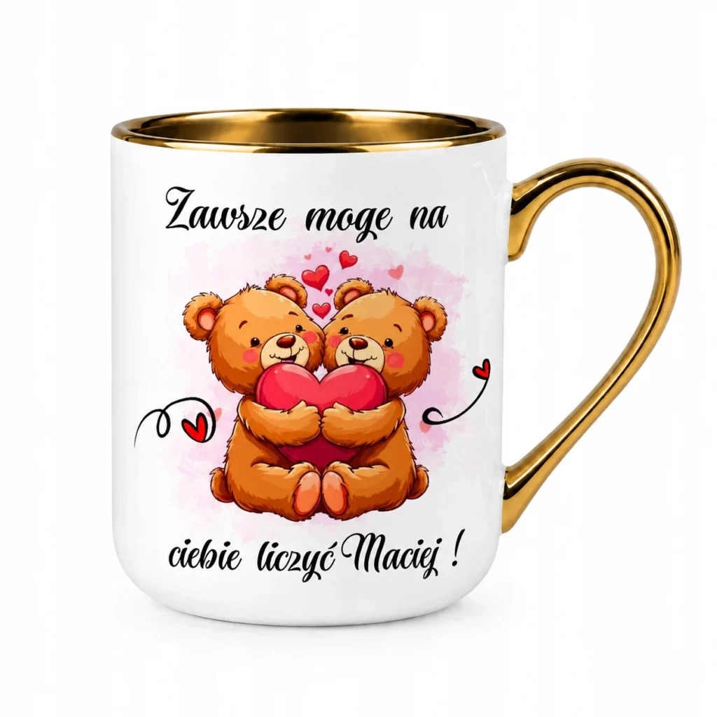 KUBEK PERSONALIZOWANY ZAWSZE MOGĘ NA CIEBIE LICZYĆ 330 ML PREZENT ZŁOTY