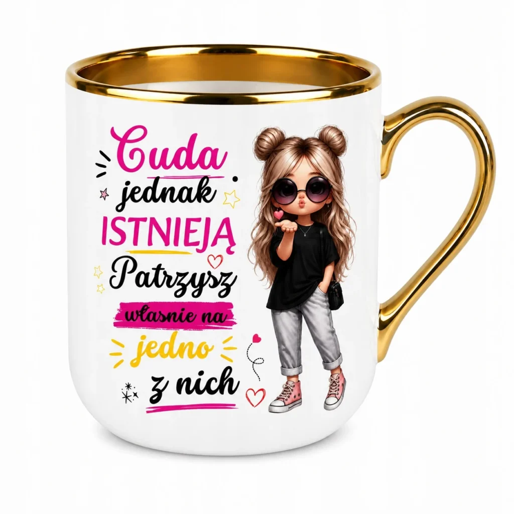 Śmieszny kubek prezent na urodziny dla niej Cuda Jednak Istnieją 330 ml