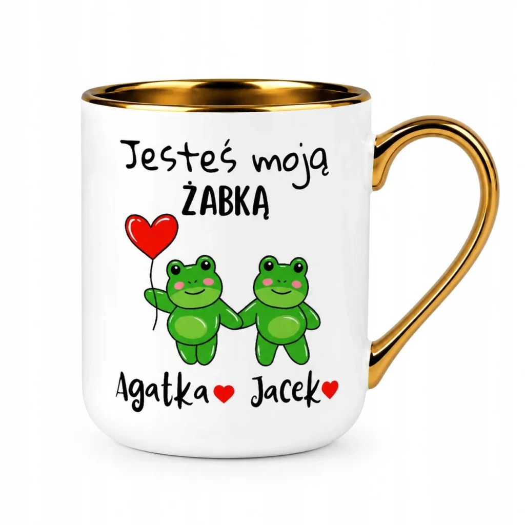 Kubek Jesteś Moją Żabką Personalizowany Złoty Uchwyt Imiona Prezent
