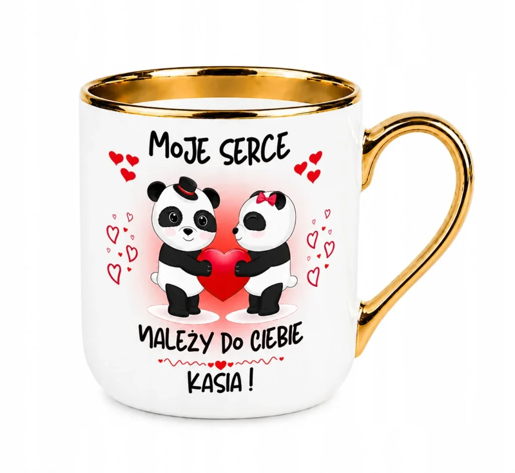 Kubek personalizowany panda serce z imieniem prezent dla niej