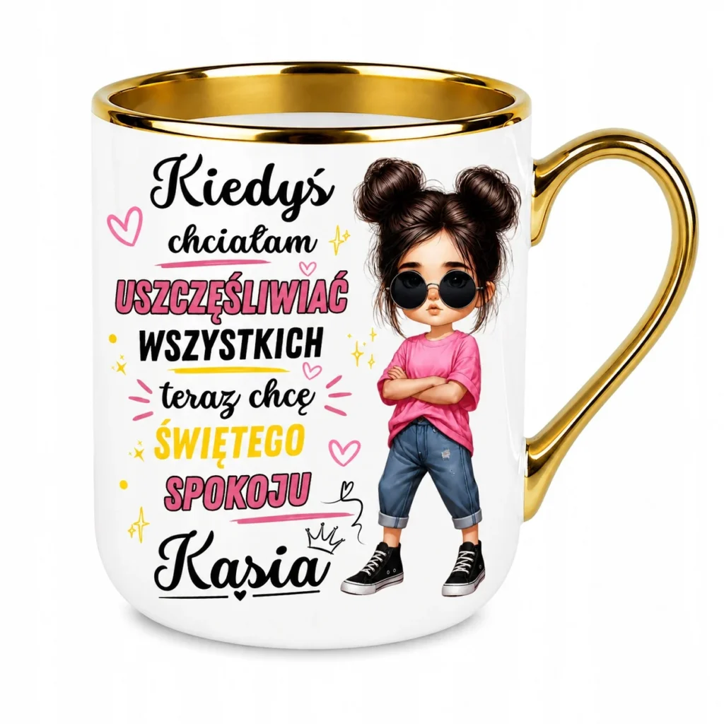 Kubek na prezent dla koleżanki Złoty Personalizowany Święty Spokój 330 ml