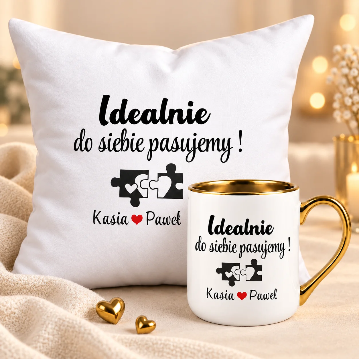 Kubek + Poduszka Idealnie Do Siebie Pasujemy Prezent dla Pary