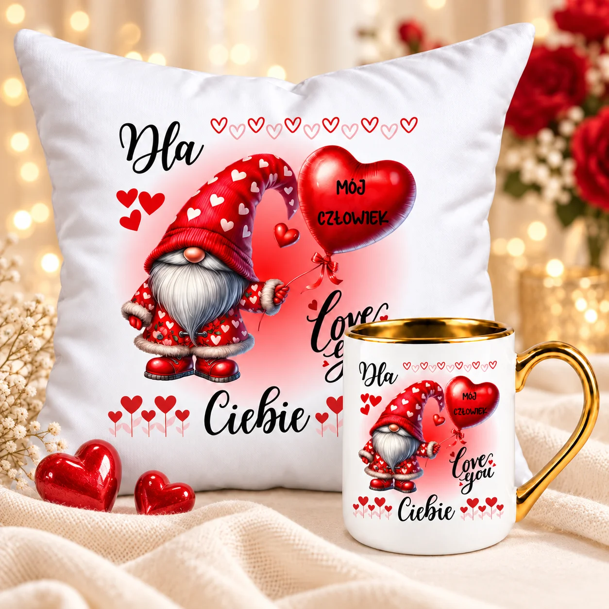 Zestaw Kubek Poduszka Skrzat Love You Prezent Dla Niej Dla Niego
