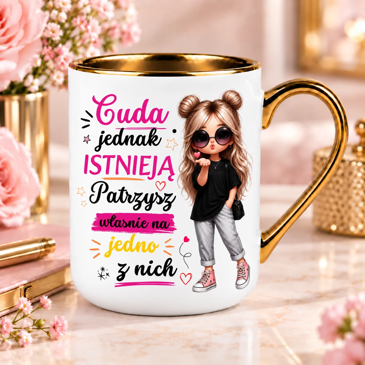 Śmieszny kubek prezent na urodziny dla niej Cuda Jednak Istnieją 330 ml