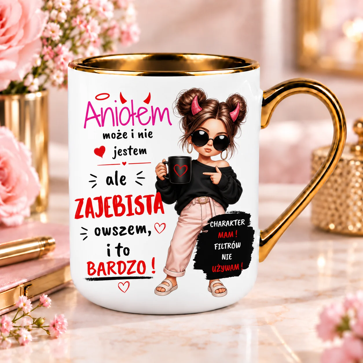 Kubek dla Kobiety Śmieszny Prezent „Aniołem Może Nie Jestem" 330 ml