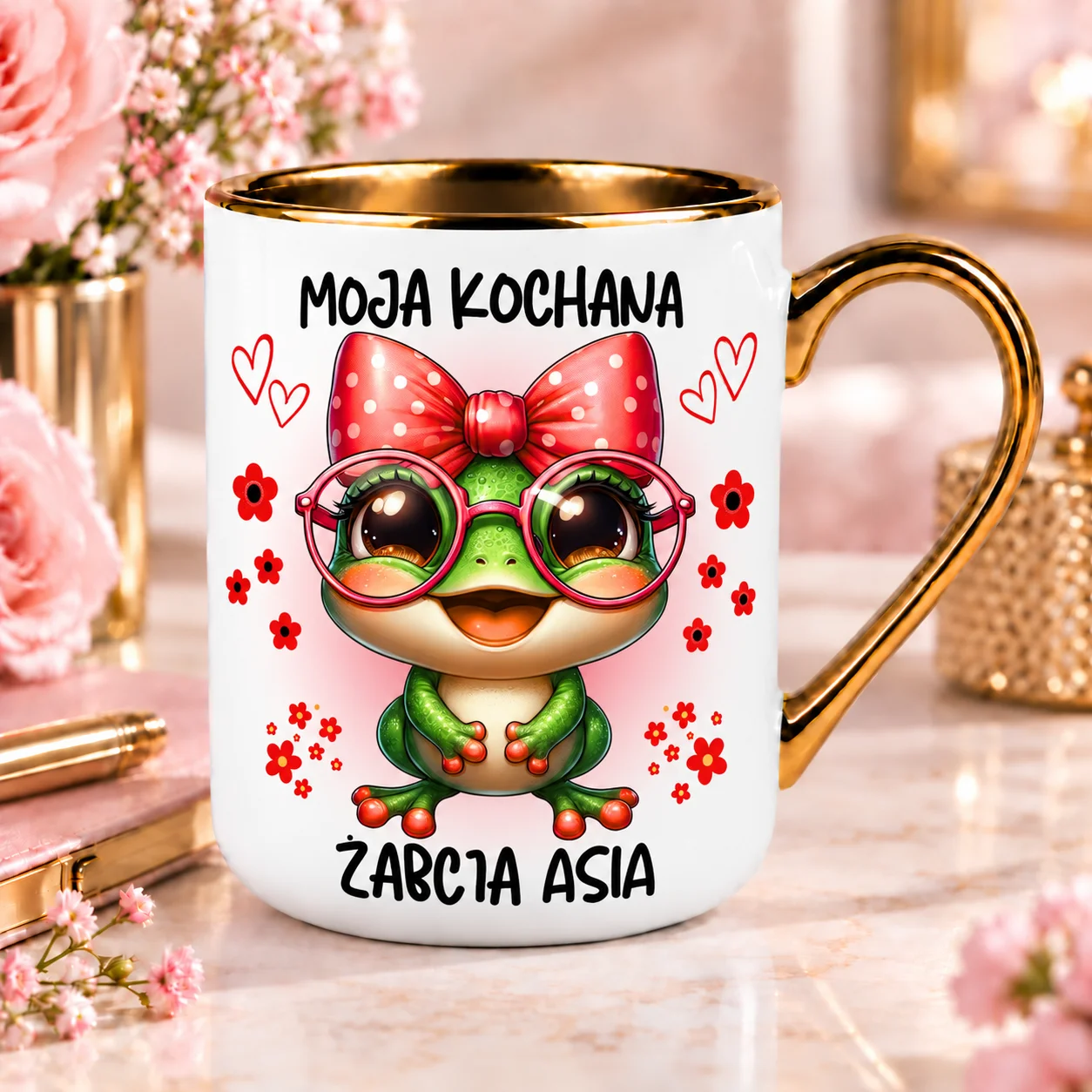 Kubek dla ukochanej żabka z imieniem prezent dla niej