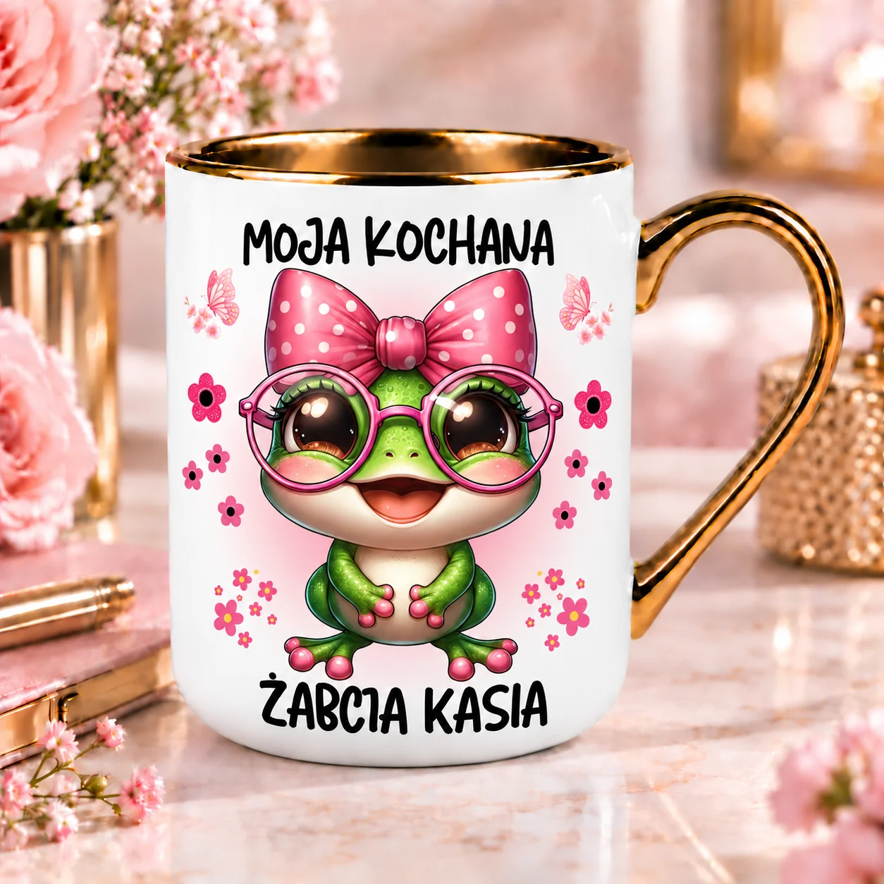 Kubek Żabcia Personalizowany Imię Złote Ucho Prezent Dla Niej