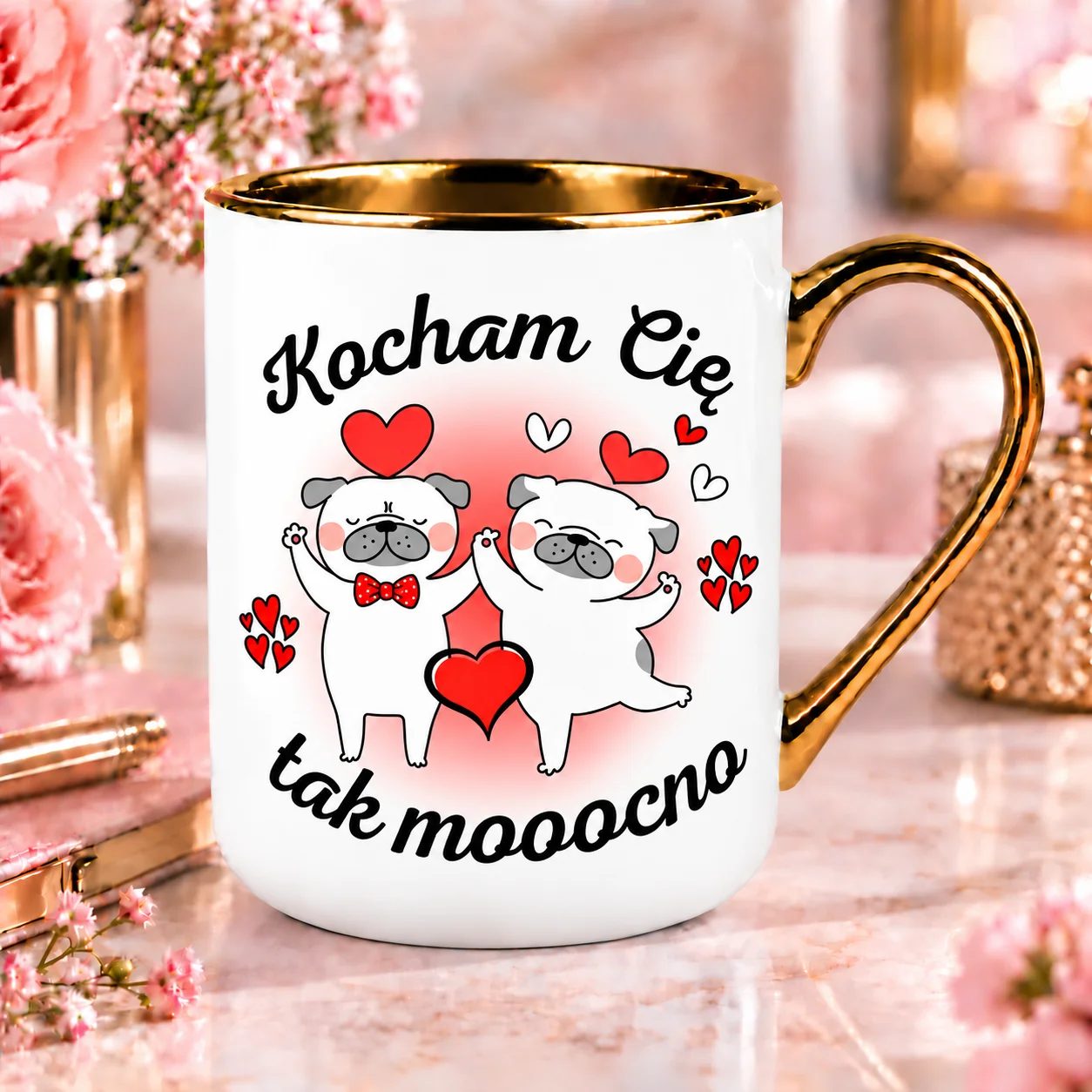 Kubek Kocham Cię Tak Mooocno 330 ML Złoty Prezent Dla Zakochanych
