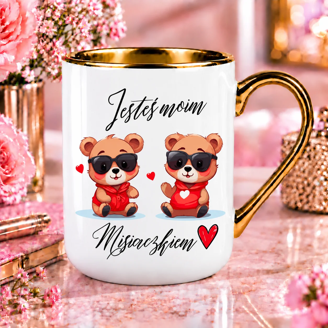 Kubek „Jesteś Moim Misiaczkiem" na prezent złoty rant 330 ml