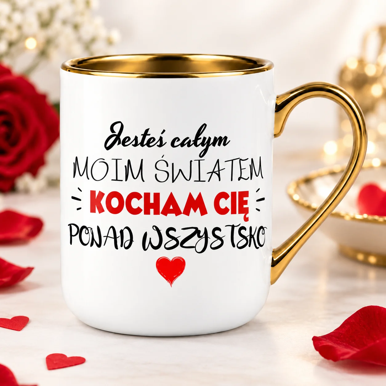 Kubek Jesteś Całym Moim Światem Kocham Cię Złoty Kubek Prezent