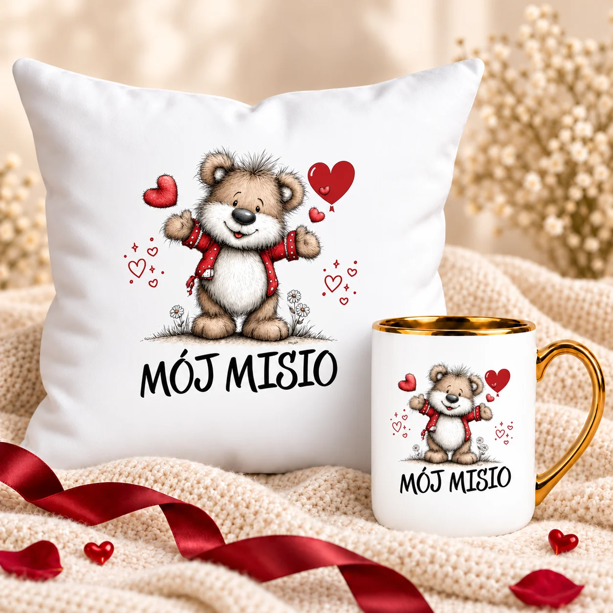 Zestaw Kubek + Poduszka Personalizowany Dla Chłopaka Męża Mój Miś