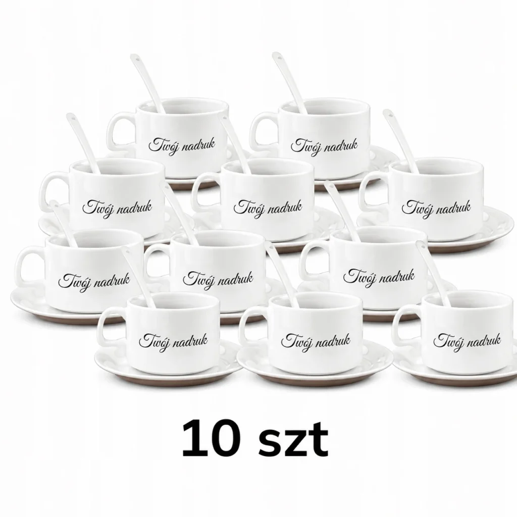 Filiżanka z Twoim logo lub grafiką zestaw 10 szt podstawka + łyżeczka 150ml