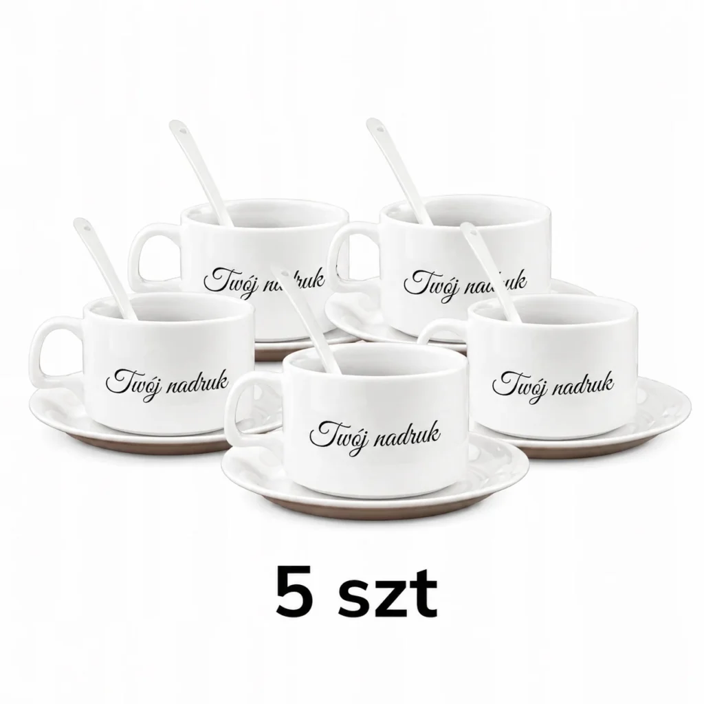Filiżanka z Twoim logo lub grafiką zestaw 5 szt podstawka + łyżeczka 150ml