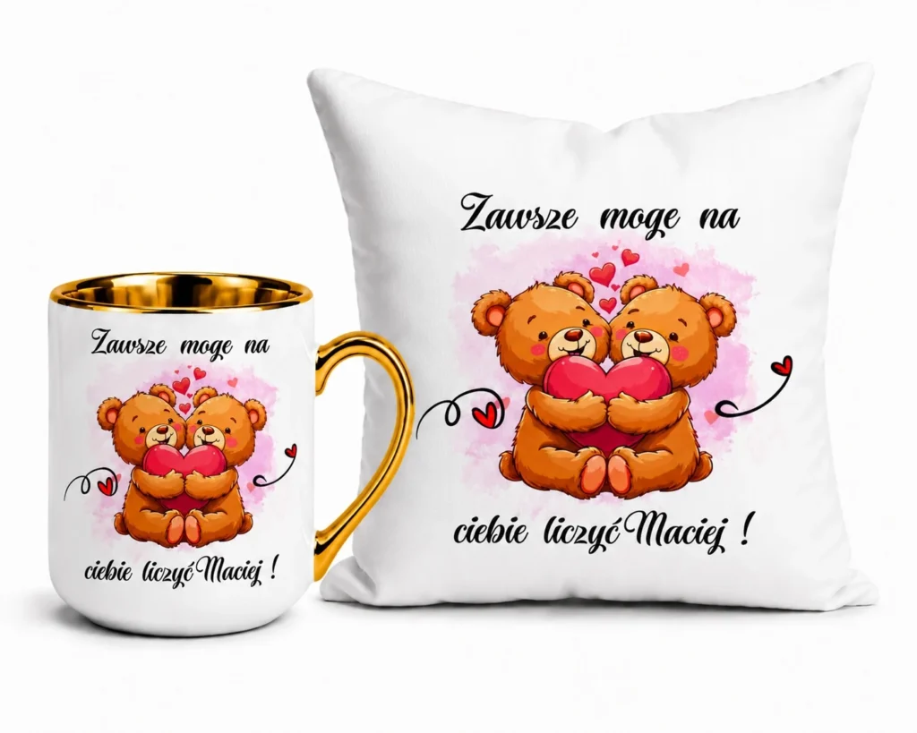 Zestaw Kubek Złoty + Poduszka Personalizowana Maciej Prezent Miłość