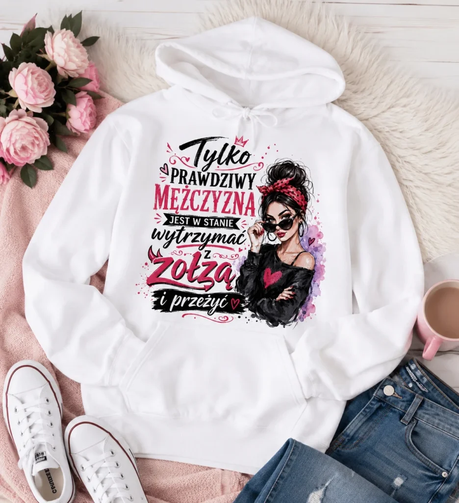 Bluza Damska z Kapturem Śmieszny Prezent dla Kobiety Wytrzymać z Zołzą