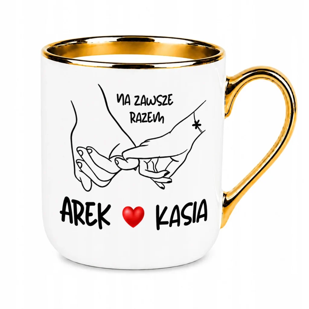 Kubek personalizowany złoty Arek Kasia na zawsze razem prezent