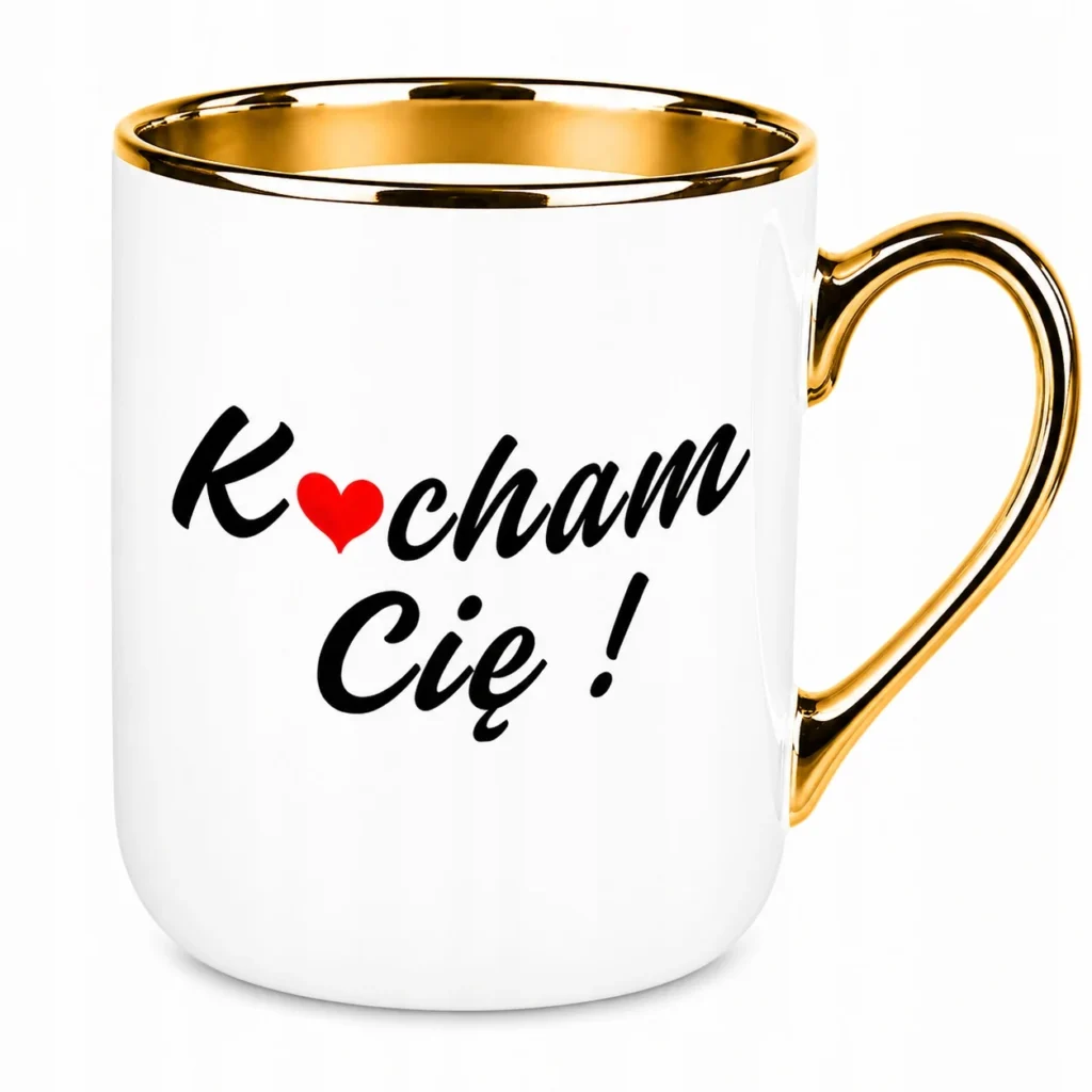 Kubek „Kocham Cię" złoty rant prezent dla niej dla niego 330 ml