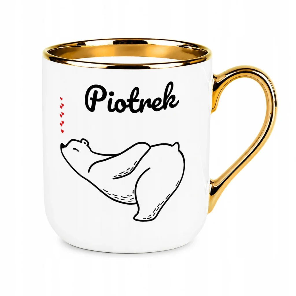 Prezent dla niego Kubek z niedźwiadkiem personalizowany dowolne imię 330 ml