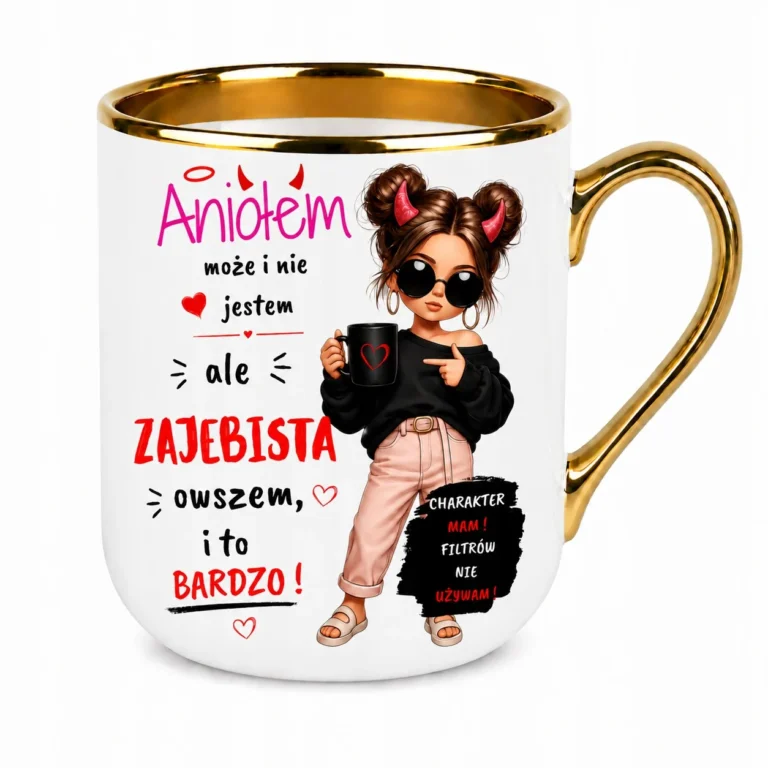 Kubek dla Kobiety Śmieszny Prezent „Aniołem Może Nie Jestem" 330 ml