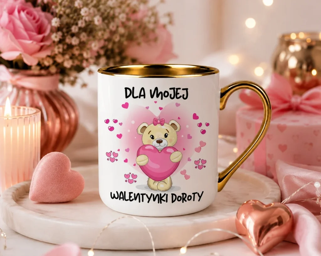 Kubek Dla Mojej Walentynki Miś Serce Personalizowany Prezent Dla Niej
